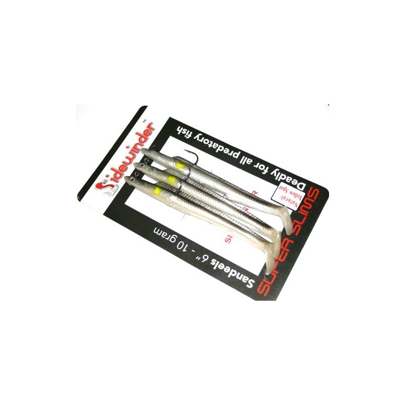Sidewinder super slim 6"- 10grm sandeel lures natural/yellow spot pack