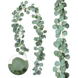 HASTHIP® 6 Pack Guirnalda de Eucalipto, Hojas Artificiales de Eucalipto Guirnalda Verde para Mesa y Enredaderas Hechas a Mano para Boda, Interior Exterior, Arco y Decoración de Pared, 2.4M