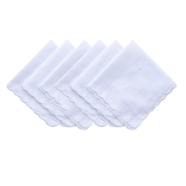 MileyMarla Ladies Embroidery Cotton White Handkerchiefs Lace Wedding Hankies Scalloped 6PCS