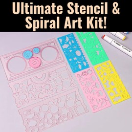 Spiral Graph Drawing Kits | Spin Art Deluxe Set | (Shape Master Stencils (Pink)) | for Kids Ages 4-8 9-12 10-12 3-5 for Adults Junior Jr | Deluxe Set | Kids Ages 4-8 9-12 10-12 3-5 for Adults Junior