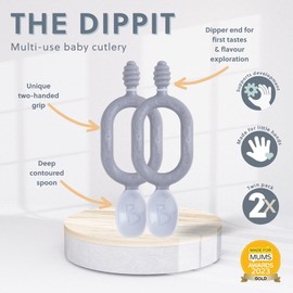 Bibado Weaning Spoons 2 Pack - Baby Led Weaning Spoon for Self Feeding, Dual-Ended Cutlery for Oral Sensory Development and Teething Gums - Ergonomic 2 Handles for Control - Dippit Blush