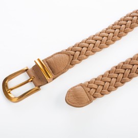 Belle Poque Women's Leather Braided Belts For Jeans Dresses Pants Elastic Waist Woven Belt with Gold Buckle Tan X-Large