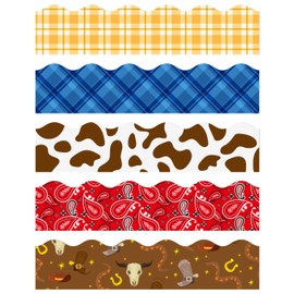 BeYumi 80Pcs Western Themed Bulletin Board Borders Western Cowboy Bandana Plaid Scalloped Border Trim Decoration Wild West Themed Classroom Chalkboard White Board Party Decor for Elementary Preschool