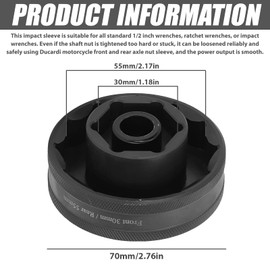 Ducati Motorcycle Axle Nut Tool Set, Front & Rear Axle Nut Socket 55 mm + 30 mm, for Ducati 1098/1198/1199/Multistrada 1200/1260/SW High-Quality Steel, 1/2 Inch Key Compatible