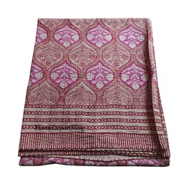 HomeExportKing Pink Floral Hand Block Print Kantha Quilt/Cotton Kantha Bed Cover Indian Kantha Quilt King Size Bedspread Hondmade Kantha Home Decor Sheet