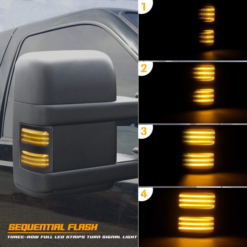 RUXIFEY Sequential Switchback Side Mirror Marker Lights 3-Row LED Turn