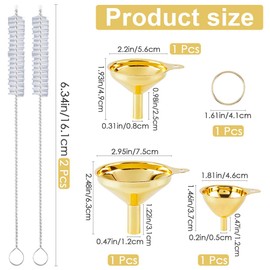 GORGECRAFT 3Pcs Small Metal Funnel Set 2.5x3in 1.9x2.2in 1.5x1.8in Golden Metal Stainless Steel Kitchen Cooking Food Grade Funnels with Cleaning Brushes for Essential Oil Spices Liquid Filling Bottles