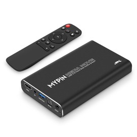 4K HD Media Player, MYPIN HDMI/AV/Coax Output for MP4 MP3 MKV with Remote Control, Play Videos and Photos with USB3.0 Drive/SD Card/HDD/External Device, Support Insert Internal 2.5-in SATA Hard Drive