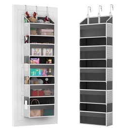 Over The Door Organizer, 5 Shelves Closet Door Hanging Organizer with 10 Mesh Pockets and Clear Window Sturdy Nursery Stuffed Animal Storage for Kids, Baby Essentials, Dorm Room Essentials for Girls