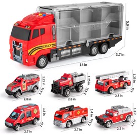 TEMI Toddler Toys for 3 4 5 6 Years Old Boys, Die-cast, Alloy Metal Emergency Fire Rescue Vehicle Transport Car / Truck Toys Set w/Play Mat for Age 3-9 Toddlers Kids Boys & Girls