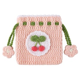 Framendino, Small Crochet Drawstring Pouch Cherry Cute Coin Purse Handmade Knitted Storage Bag for ID Credit Card