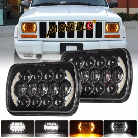 mayello Brightest Pair 7X6" 5X7" LED Headlights Hi/Lo DRL for Jeep Cherokee XJ 1984-2001