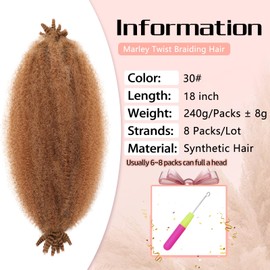 Springy Afro Twist Hair 8 Packs 18 Inch Springy Twist Hair Soft Locs Marley Twist Braiding Hair Twist Extensions (30#)
