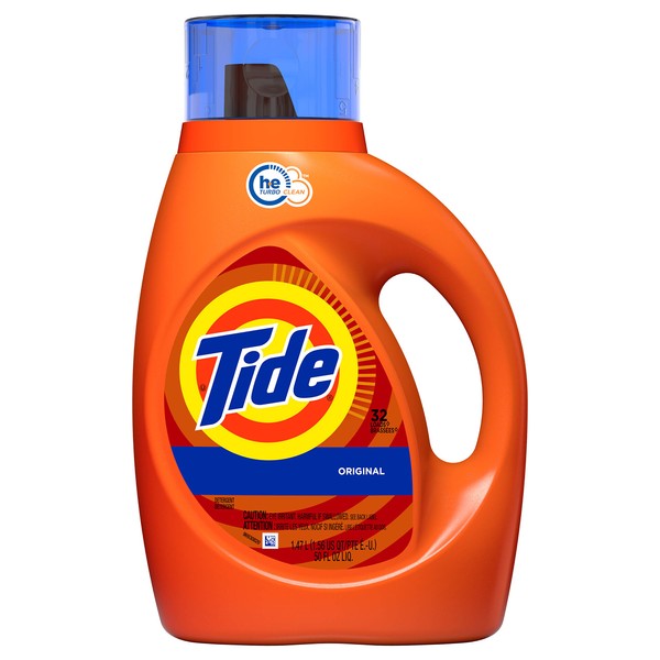 Tide Original Scent HE Turbo Clean Liquid Laundry Detergent, 50 oz, 32 loads (Packaging May Vary)