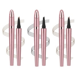 3 Pieces Eyebrow Pencil, Microblading Eyebrow Pencil, Crochet Drawing, Eyebrow Pencil, Waterproof, 3D Eyebrow Pencil with 4 Fork Tips (Light Coffee, Dark Brown, Black)