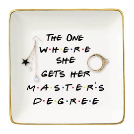 Unique Masters Degree Gift for Grad Student-MBA Graduation Gifts for Best Friend Daughter Cousin Sister-The One Where She Gets Her Master's Degree-Ceramic Jewelry Holder Ring Dish Trinket Tray