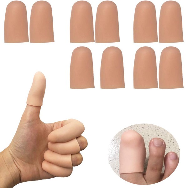 Gel Finger Protectors Finger Caps Silicone Fingertips Protection - Finger Cots Great for Trigger Finger, Finger Arthritis, Finger Cracking and Other Finger Pain Relief(Nude, Medium)
