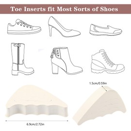 Shoe Filler Inserts for Loose Shoe & Too Big Shoes - 4 Pairs Toe Filler Cushion Inserts - Adjustable Shoe Filler Inserts - Foam Toe Filler - Make Shoes Fit - Black & Beige