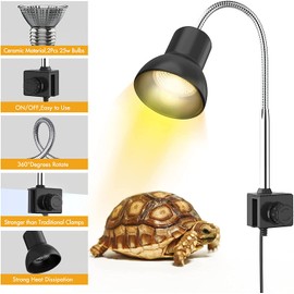 25W Heat Lamp with Holder UVA UVB Basking Lamp with 360° Rotatable Clip & Power Adapter for Reptiles, Lizard, Turtle Snak Aquarium