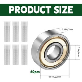 60 pieces 608zz ball bearings, 8 x 22 x 7, carbon steel ball bearings, 608 metal, double shielded, miniature deep groove ball bearings, precision bearings for skateboards, rollerblades, bicycles, home