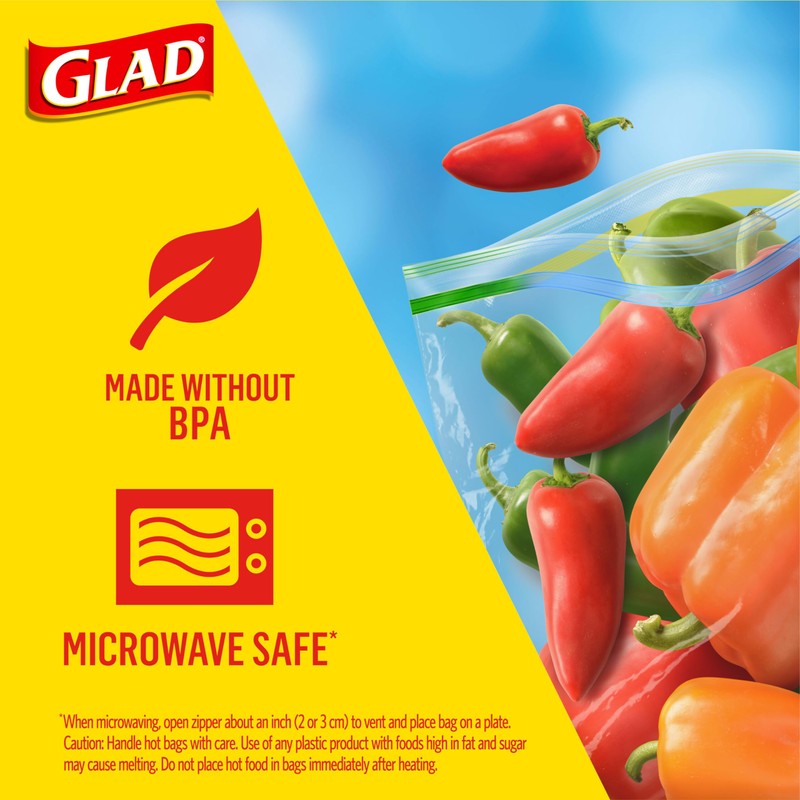 Glad Zipper Food Storage Plastic Bags, Snack, 50 Count (Packaging