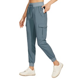 Willit Women's Hiking Pants Cargo Joggers Lightweight Quick Dry Athletic Workout Travel Casual Pants Pockets Blue XL