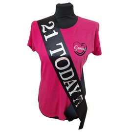 21st Birthay Sash - Black 21 TODAY Birthday Sash - Beautiful Quality Black Ribbon And Holographic Silver Text