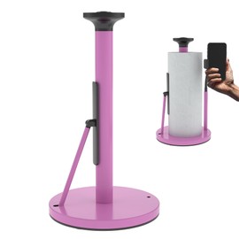 WZKALY Pink Paper Towel Holder, Paper Towel Dispenser Standing Weighted Base Non Slip, Spring Arm for Easy Tear, Stainless Steel Paper Towel Holder with Phone for Kitchen Accessories Countertop