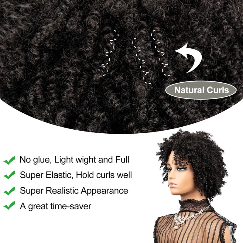 Short Black Kinky Curly Afro Bob Glueless Wigs Pre Plucked