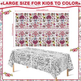 OHOME Valentines Coloring Tablecloth - Valentines Decorations |Valentines Crafts for Kids- Valentines Gifts Decor Accessories Party Favors Classroom School Valentine Backdrop,54" x 88"