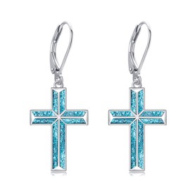 Turquoise Cross Earrings Sterling Silver Origami Cross Lever Back Earring Cross Jewelry Gifts for Women