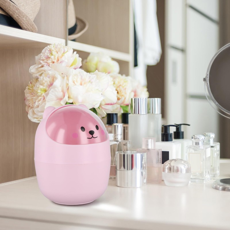 Desktop Trash Can with Lid, Cute Mini Desk Bin, Plastic
