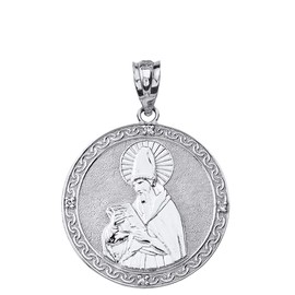 925 Sterling Silver St. Augustine Of Hippo CZ Round Medal Pendant (1.17")