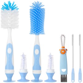 Ariseno 5-in-1 Baby Bottle Brush Set, Including Nylon and Silicone Bottle Brush, Bottle Cap, Straw and Nipple Cleaner, BPA-Free (Blue)