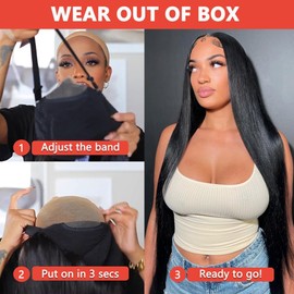 Wear and Go Glueless Wigs Human Hair Pre Plucked Pre Cut 5x5 HD Lace Closure Wigs Human Hair 180% Density Straight Lace Front Wigs Human Hair for Women 34 Inches (34in, black)