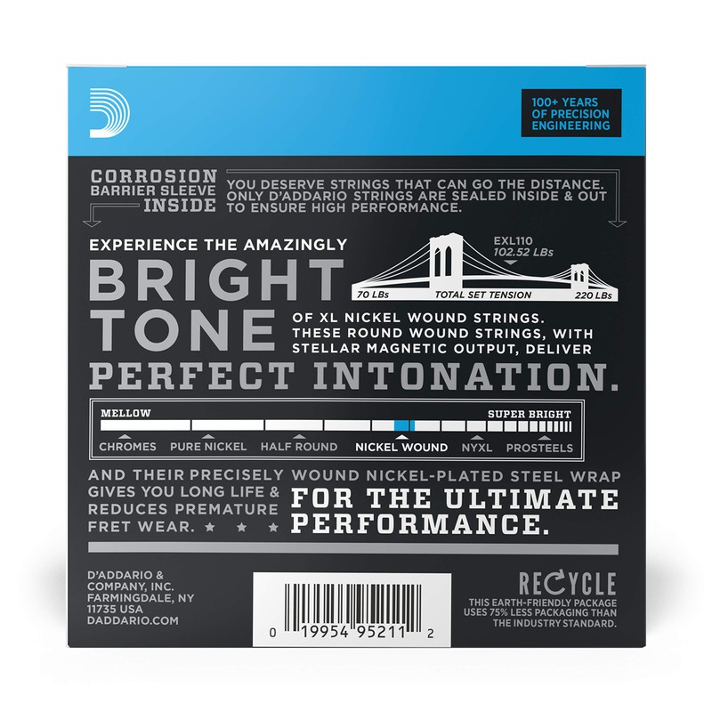 D'Addario Electric Guitar Strings, XL Nickel, EXL110-10P, Regular Light Gauge