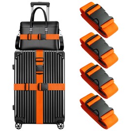 WVM 4 Pack Luggage Straps 79" Long Belts Keep Suitcase Secure, Easy to Identify Travel Belt Connector Holds Suitcase Together, Extends Life of Bag, Orange
