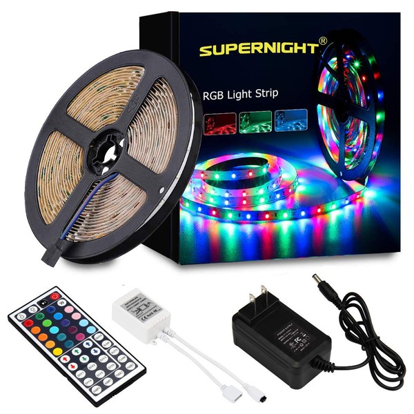 SUPERNIGHT Led Strip Light, 16.4Ft SMD 2835 RGB 300 LEDs Color Changing Kit with Flexible Strip Light 44 Key IR Remote Control and Power Supply for Room ,Christmas