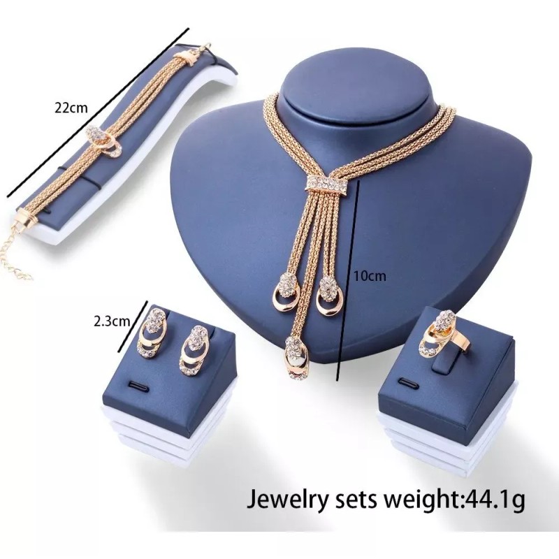 Deluxe Set Joyería Collar + Pulsera + Aretes Y Anillo
