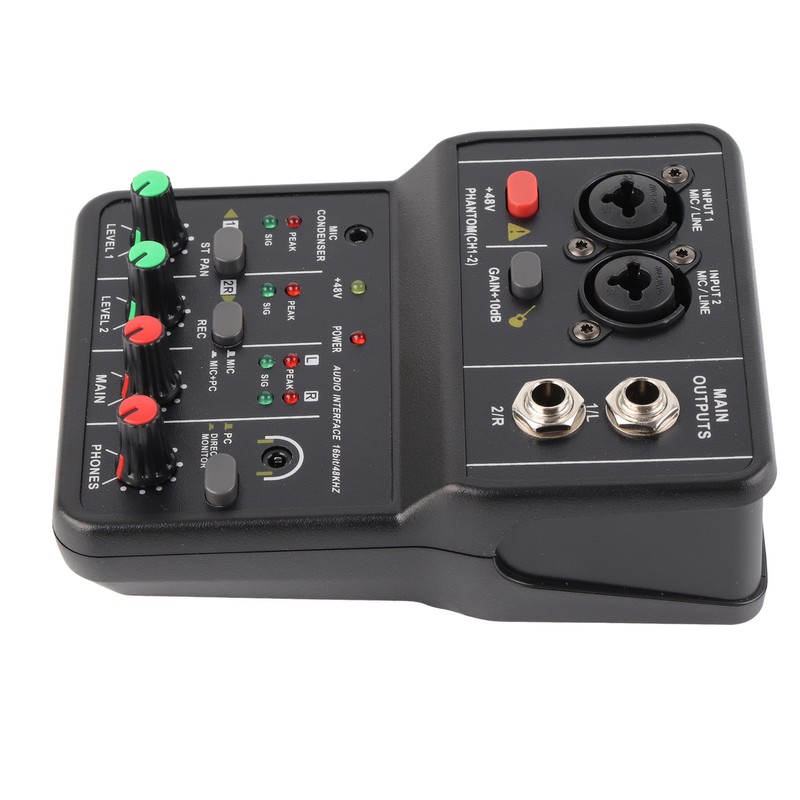 2 Channels Audio Mixer USB 48V Phantom Power Compact Sound