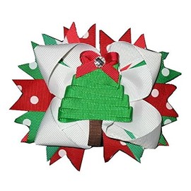 NEW "CHRISTMAS TREE Polka-Dots" Alligator Clips Girls Hair Bows Christmas Day Eve O' Christmas Tree Winter Festival Ribbon Holiday Over the Top