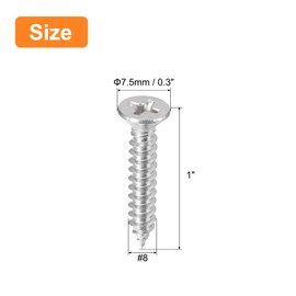 sourcing map #8x1" Flat Head Sheet Metal Screws, 25pcs Phillips Drive Wood Screws 304 Stainless Steel Self Tapping Screws