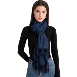 Durio Women's Autumn Winter Long Winter Scarf for Men and Women Warm Women's Scarf with Fringes, navy blue