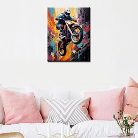 Motorcycle Racing Paint by Numbers Kits 16x20 inch Canvas Motocross Championship DIY Oil Painting for Kids, Adults Beginner Motorcyclist Paintwork with Brushes Abstract Graffiti Gift(Frameless)