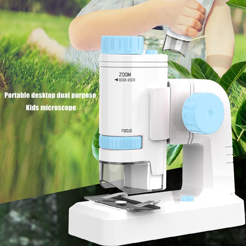 80X‑200X Kids Microscope with 12PCS Slides 2 in 1 LED