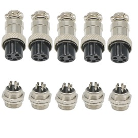 Aviation Plug Connector GX16-5 5 Pin Panel Metal Mount Circular Aviation Connector Adapter Male Female Plug Socket (5 Pcs Male+5 Pcs Female 5 Pins Aviation Plug)