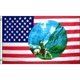 AZ FLAG USA Riding Indian Circle Flag 3' x 5' - American Indians Flags 90 x 150 cm - Banner 3x5 ft