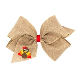 Wee Ones Girls Linen Hair Bow with Turkey Embroidery, Turkey, King