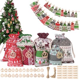 24 Advent Calendar for Filling and Hanging, Bonus Gift Bags, Christmas Calendar for Filling, Jute Bags, Advent Calendar for Men, Women, Children, Festival Gift Bags