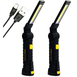 Enthusiast Gear LED Work Light - USB Rechargeable COB Flashlight with Magnetic Base 360° Rotate - Portable Inspection Light for Car Repair, Household and Emergency Use (2 Pack - Size Small)